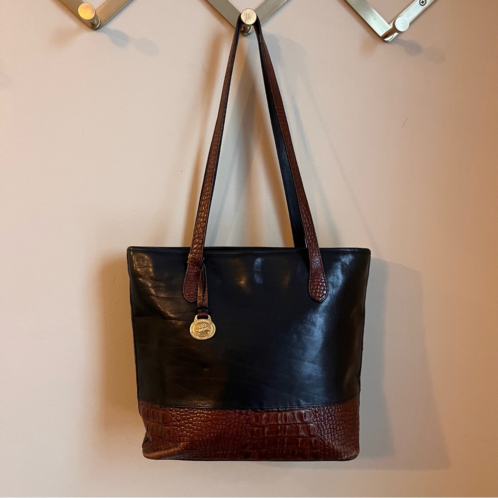 Vintage Brahmin Black Brown Leather Tote